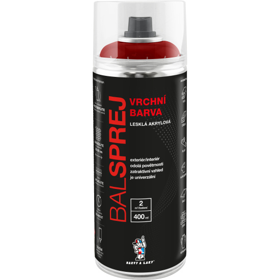 BALSPREJ vrchní univerzální akrylová barva ve spreji, RAL 3002 karmínová, 400 ml