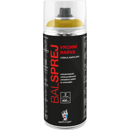 BALSPREJ vrchní univerzální akrylová barva ve spreji, RAL 1021 žlutá hořčičná, 400 ml