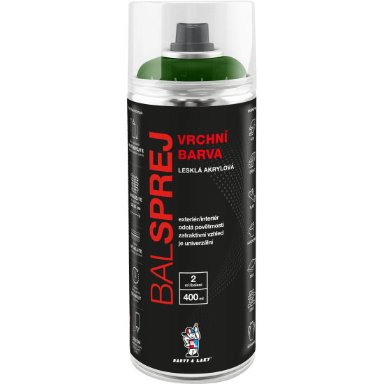 BALSPREJ vrchní univerzální akrylová barva ve spreji, RAL 6010 trávova zelená, 400 ml